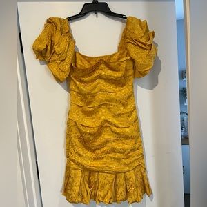 PRABAL GURUNG authentic designer yellow dress. Metallic embroidered jacquard